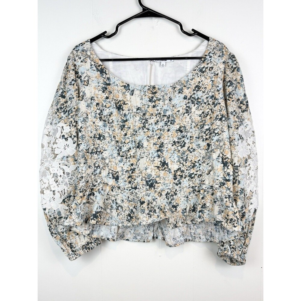Sam Edelman Blouse Top Boho Embroidered Floral Artsy Western Peplum Office  XL